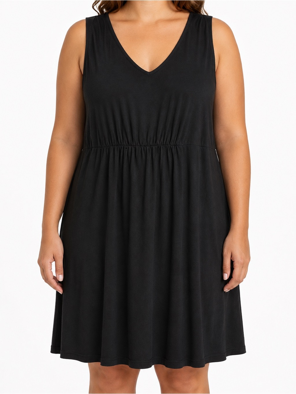 Tommy Bahama XL Black Jersey Midi Dress Empire Waist Travel Cruise Stretch
